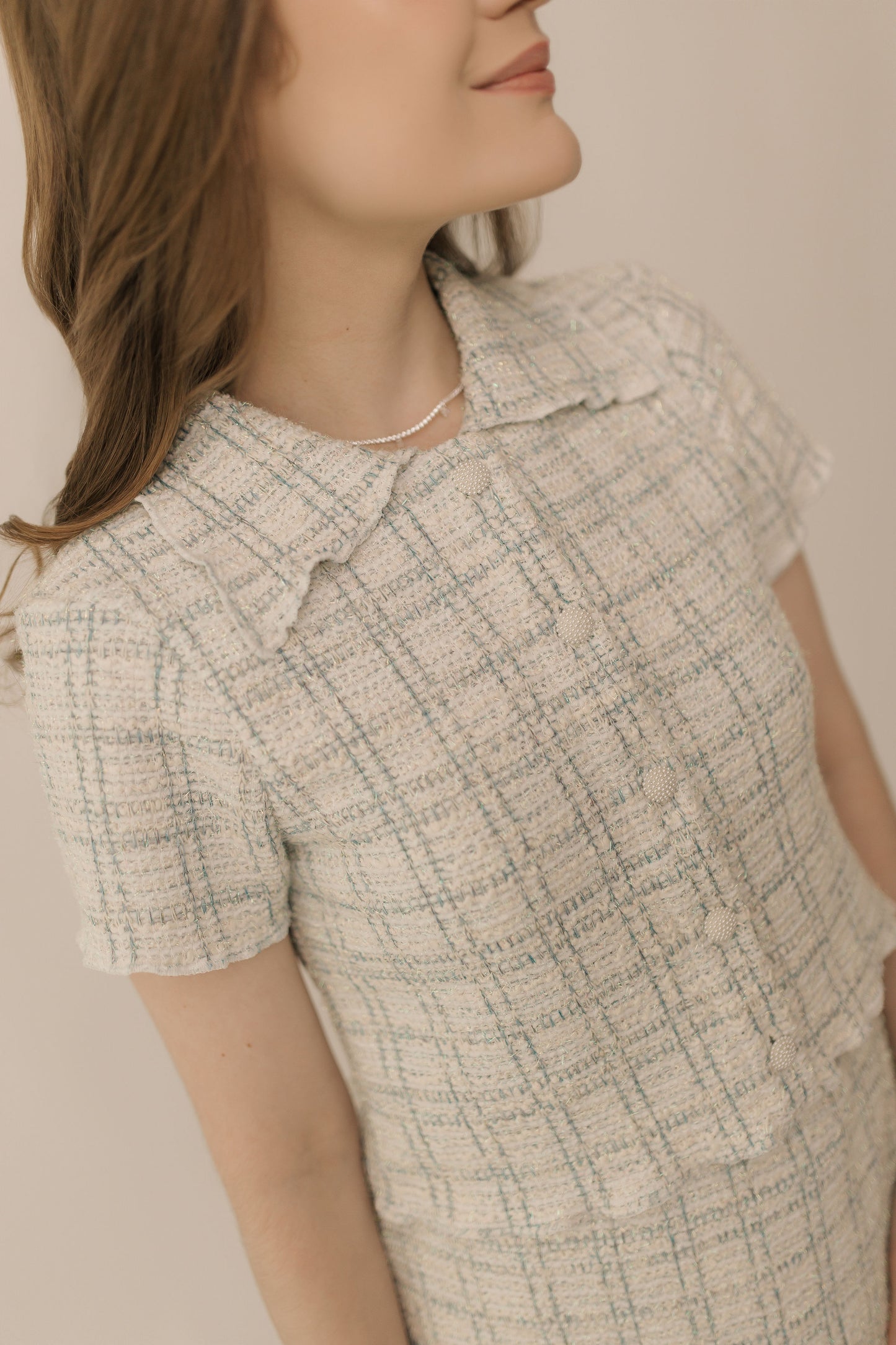 Blue Tweed Top and Skirt Set