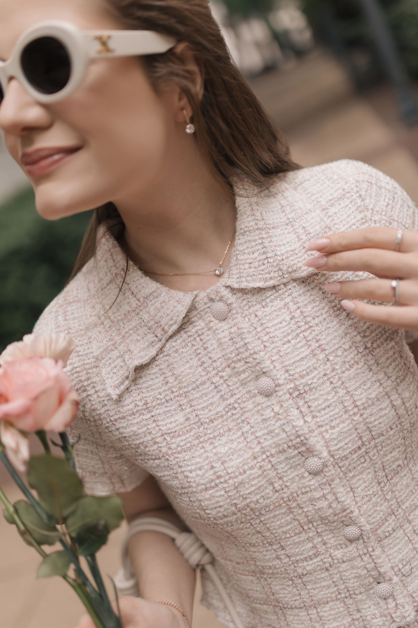 Pink Tweed Top