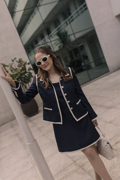 Navy Blue Tweed Blazer