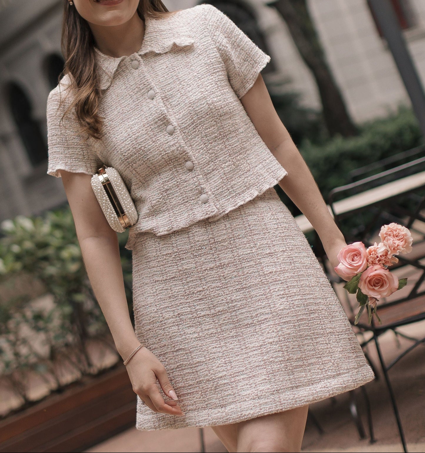 Pink Tweed Top