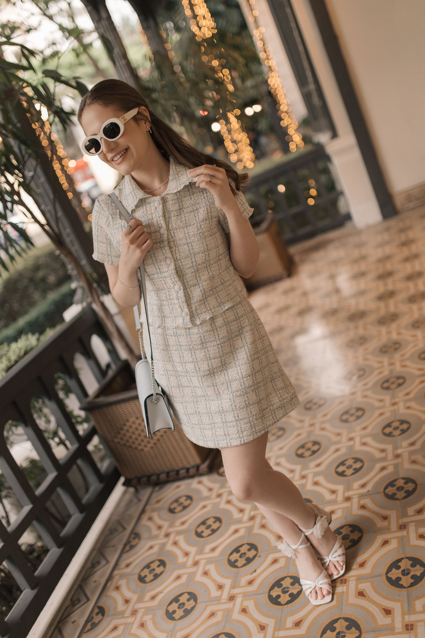 Blue Tweed Top